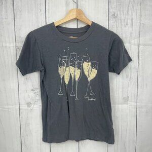 J. Crew XS Womens Gray Champagne Bubbly Rhinestone Tee Shirt T-Shirt Fitted